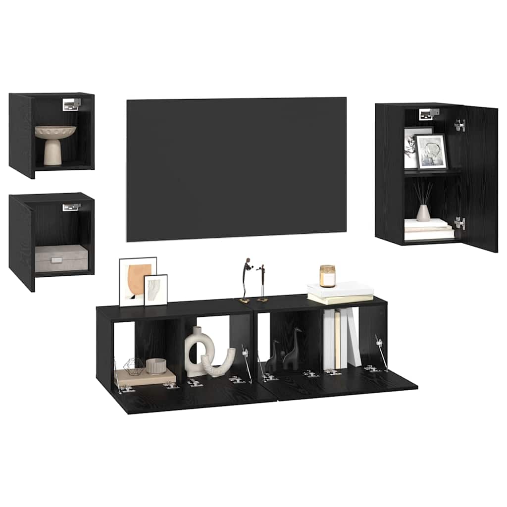 TV-Möbel-Set Wandmontiert 5 pcs Schwarze Eiche Holzwerkstoff