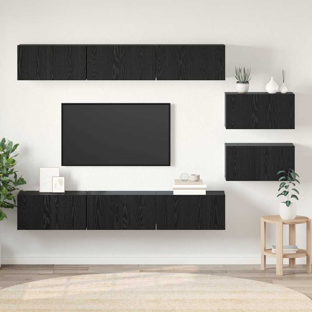 TV-Möbel-Set 8 pcs Schwarze Eiche 60 x 30 x 30 cm Holzwerkstoff
