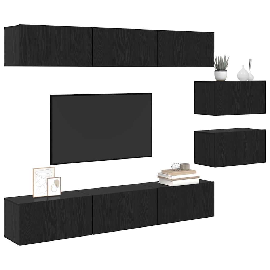TV-Möbel-Set 8 pcs Schwarze Eiche 60 x 30 x 30 cm Holzwerkstoff