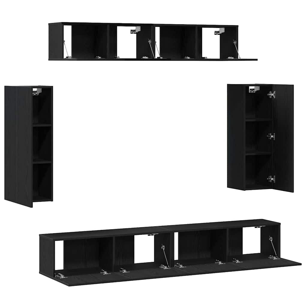 6-teiliges TV Schrank Set -Alter Holzfinish MFA
