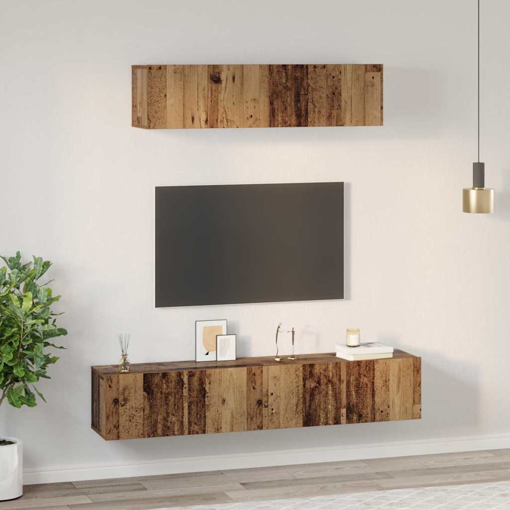 TV-Schrank Set Wandmontiert 4 pcs Altholz Mittel Holzwerkstoff