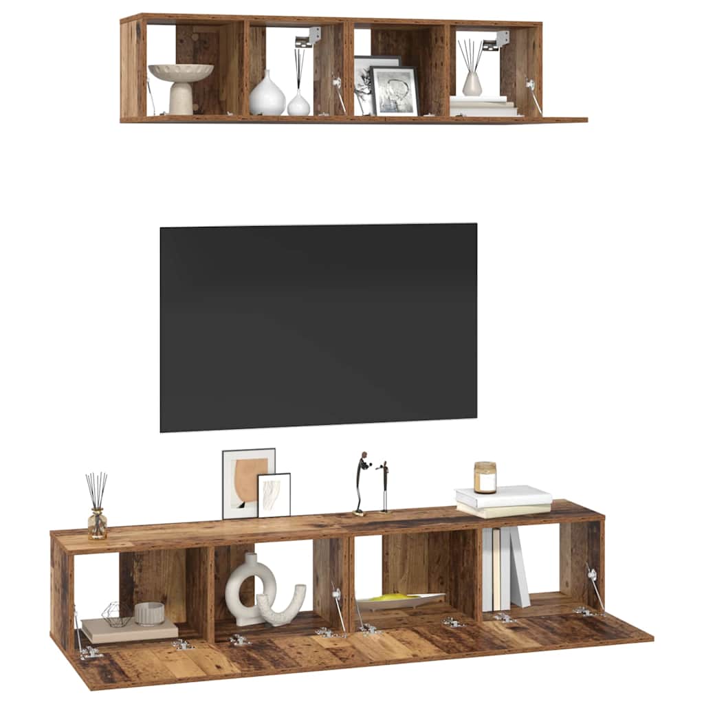 TV-Schrank Set Wandmontiert 4 pcs Altholz Mittel Holzwerkstoff