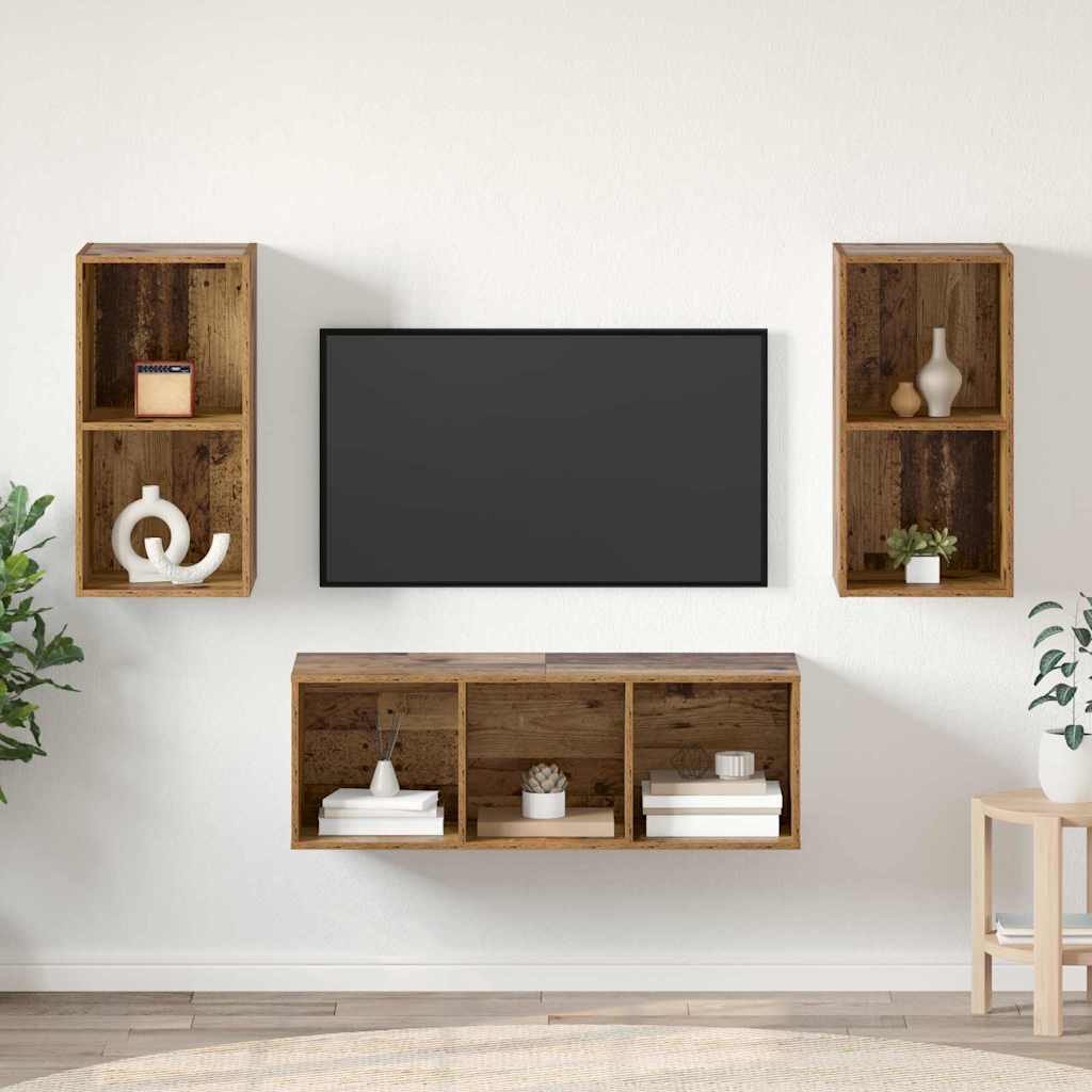 TV-Schrank Set 3 pcs Altholz 37 x 37 x 107 cm Holzwerkstoff