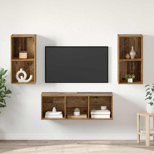 TV-Schrank Set 3 pcs Altholz 37 x 37 x 107 cm Holzwerkstoff