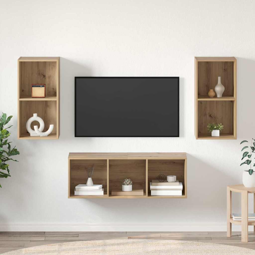 TV-Schrank Set 3 pcs Eiche handwerklich 37 x 37 x 107 cm