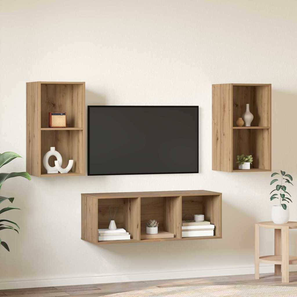 TV-Schrank Set 3 pcs Eiche handwerklich 37 x 37 x 107 cm