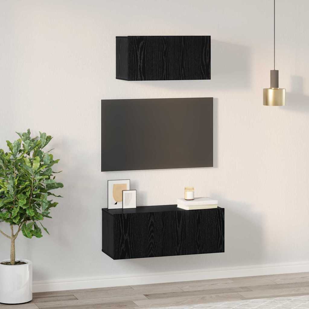 TV-Möbel-Set 2 pcs Schwarze Eiche 80 x 30 x 30 cm Holzwerkstoff
