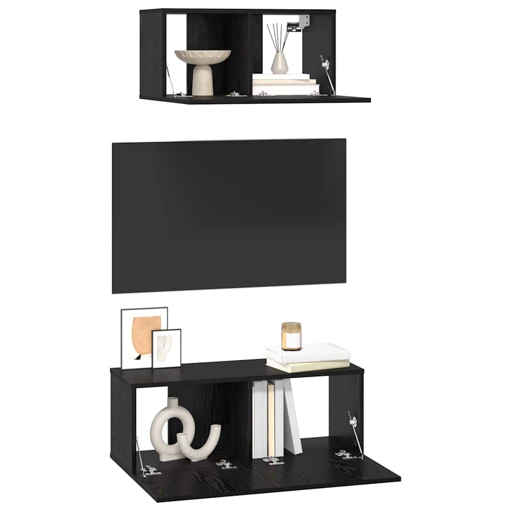 TV-Möbel-Set 2 pcs Schwarze Eiche 80 x 30 x 30 cm Holzwerkstoff