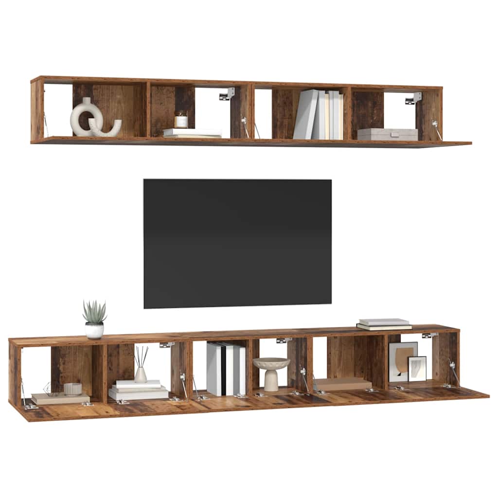 TV-Schrank Set Wandmontiert 5 pcs Altholz Mittel Holzwerkstoff