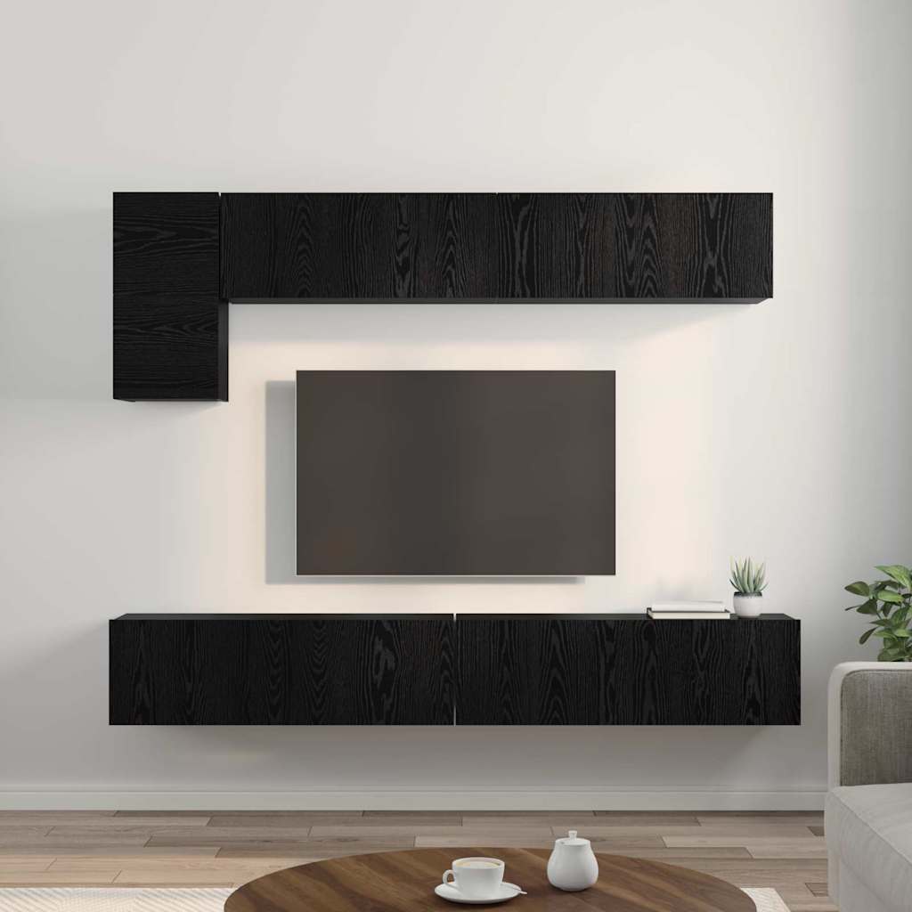 TV-Möbel-Set Wandmontiert 5 pcs Schwarze Eiche