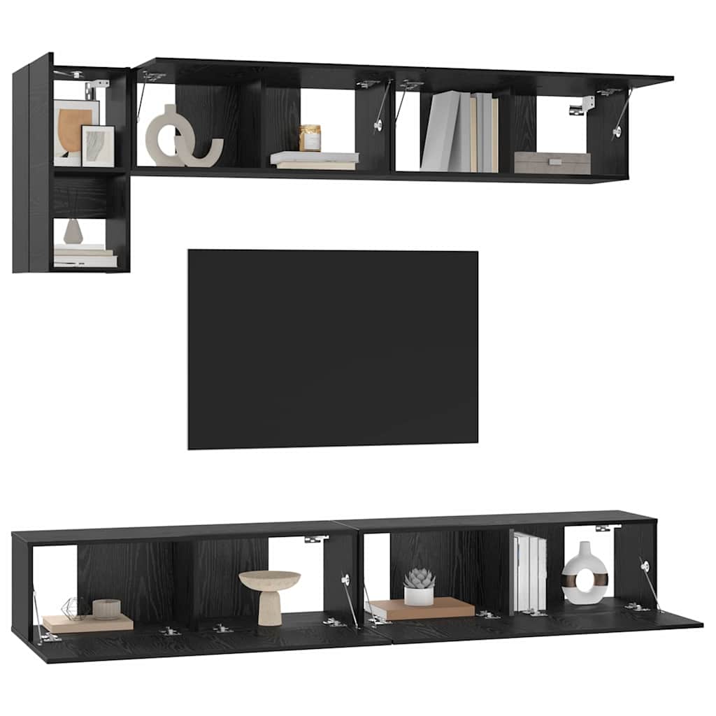 TV-Möbel-Set Wandmontiert 5 pcs Schwarze Eiche
