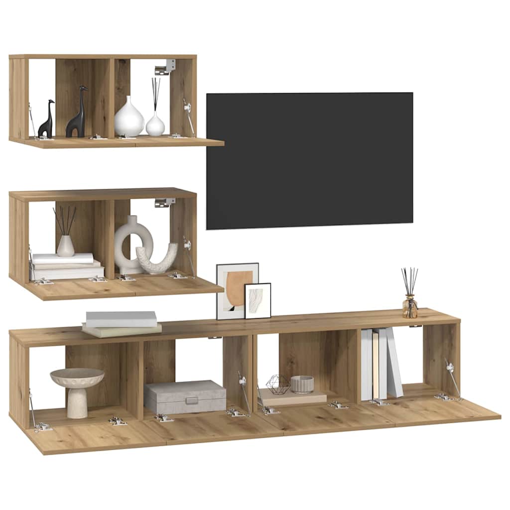 TV-Möbel-Set 4 pcs Eiche handwerklich 80 x 30 x 30 cm
