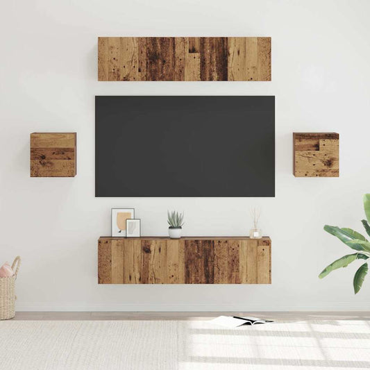 TV-Möbel-Set Wandmontiert 6 pcs Altholz Holzwerkstoff