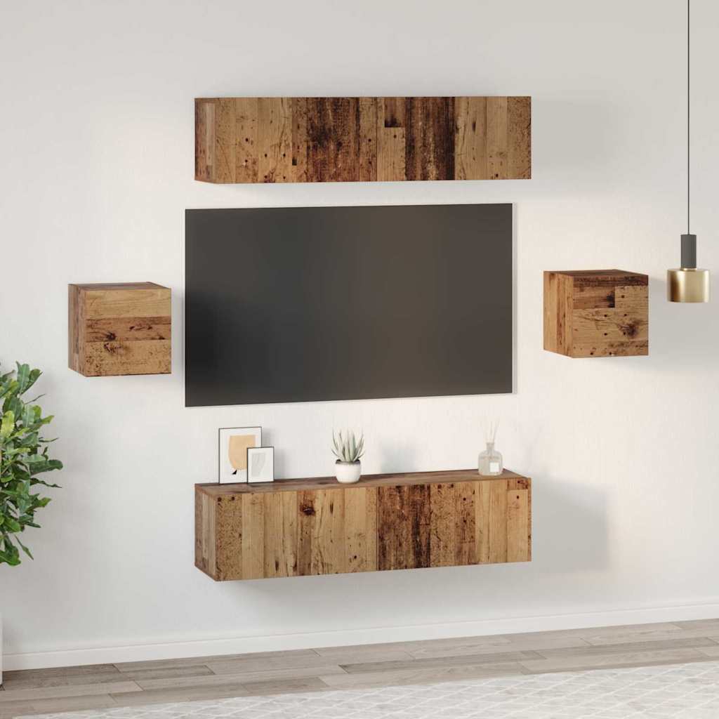 TV-Möbel-Set Wandmontiert 6 pcs Altholz Holzwerkstoff