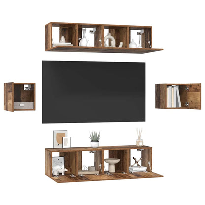 TV-Möbel-Set Wandmontiert 6 pcs Altholz Holzwerkstoff