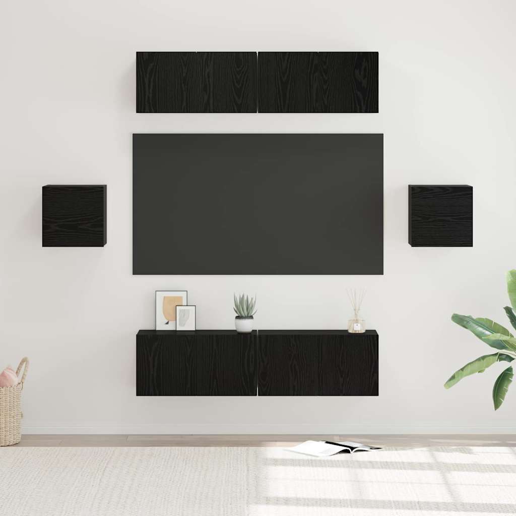 TV-Möbel-Set Wandmontiert 6 pcs Schwarze Eiche Holzwerkstoff