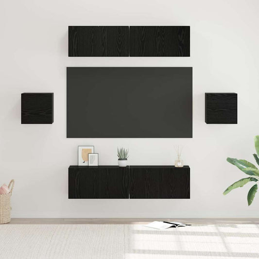 TV-Möbel-Set Wandmontiert 6 pcs Schwarze Eiche Holzwerkstoff