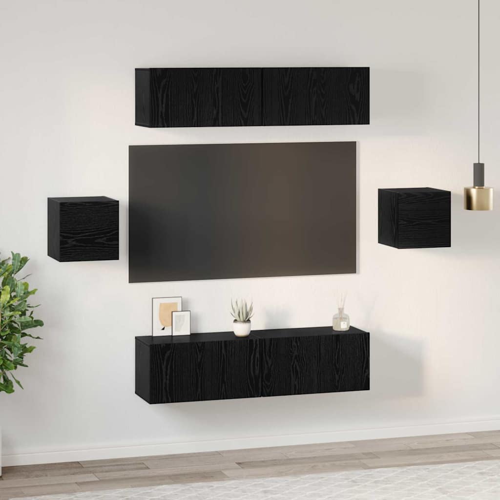 TV-Möbel-Set Wandmontiert 6 pcs Schwarze Eiche Holzwerkstoff