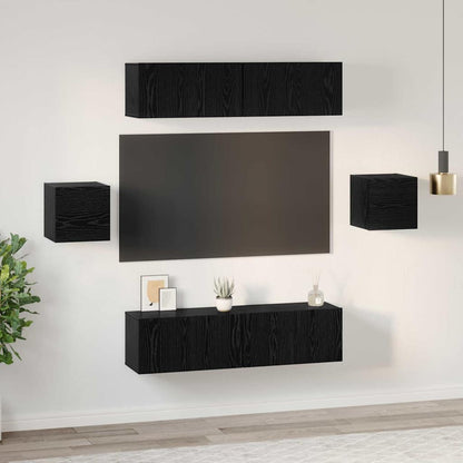 TV-Möbel-Set Wandmontiert 6 pcs Schwarze Eiche Holzwerkstoff