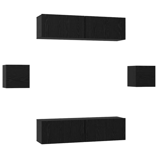 TV-Möbel-Set Wandmontiert 6 pcs Schwarze Eiche Holzwerkstoff