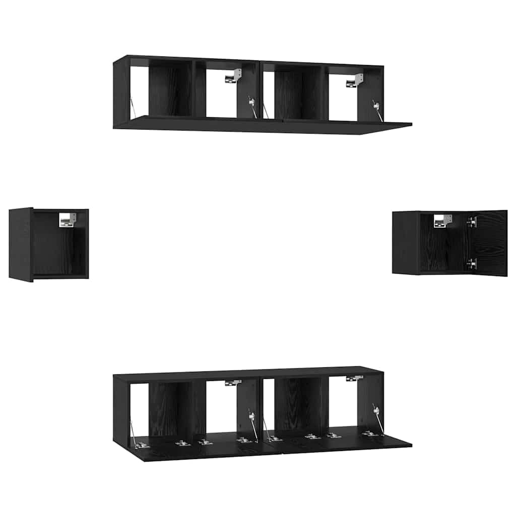 TV-Möbel-Set Wandmontiert 6 pcs Schwarze Eiche Holzwerkstoff