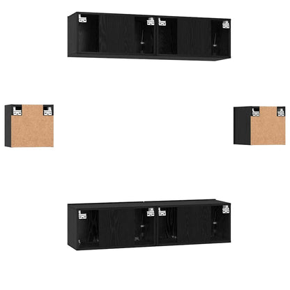 TV-Möbel-Set Wandmontiert 6 pcs Schwarze Eiche Holzwerkstoff
