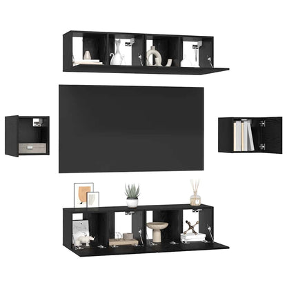 TV-Möbel-Set Wandmontiert 6 pcs Schwarze Eiche Holzwerkstoff