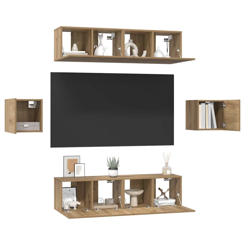 TV-Möbel-Set 6 pcs Eiche handwerklich Holzwerkstoff