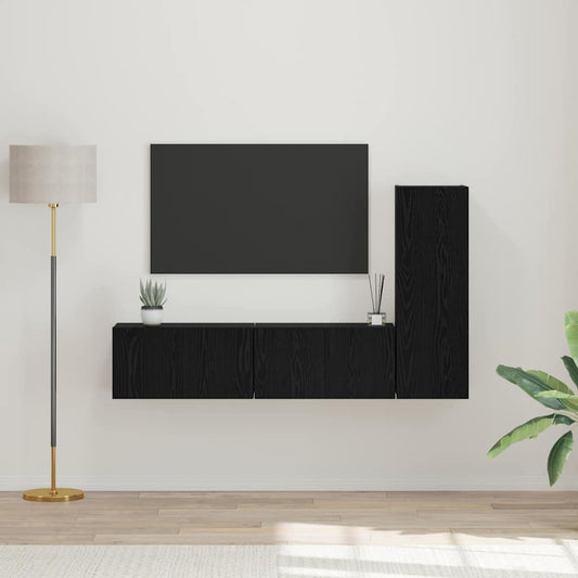 TV-Möbel-Set Wandmontiert 3 pcs Schwarze Eiche 160 x 30 x 30 cm