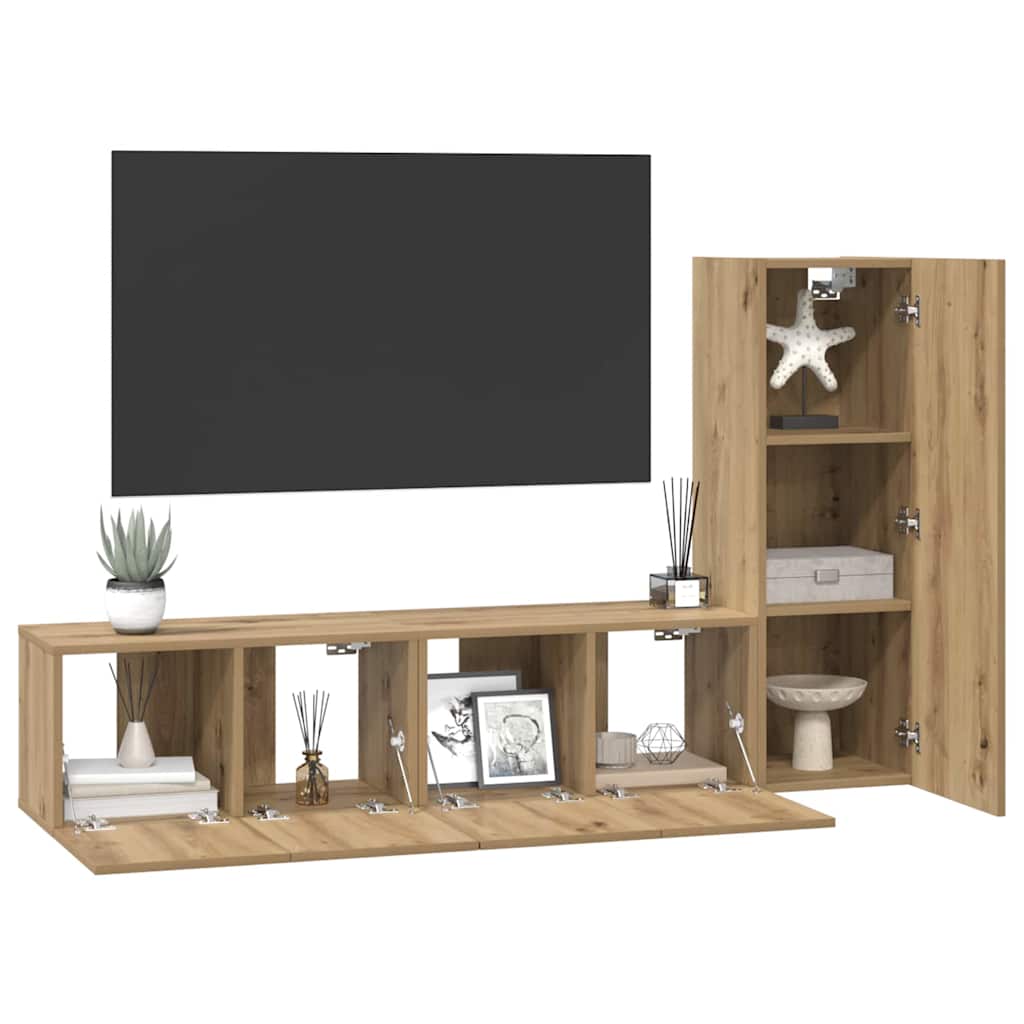 TV-Möbel-Set 3 pcs Eiche handwerklich 60 x 30 x 30 cm