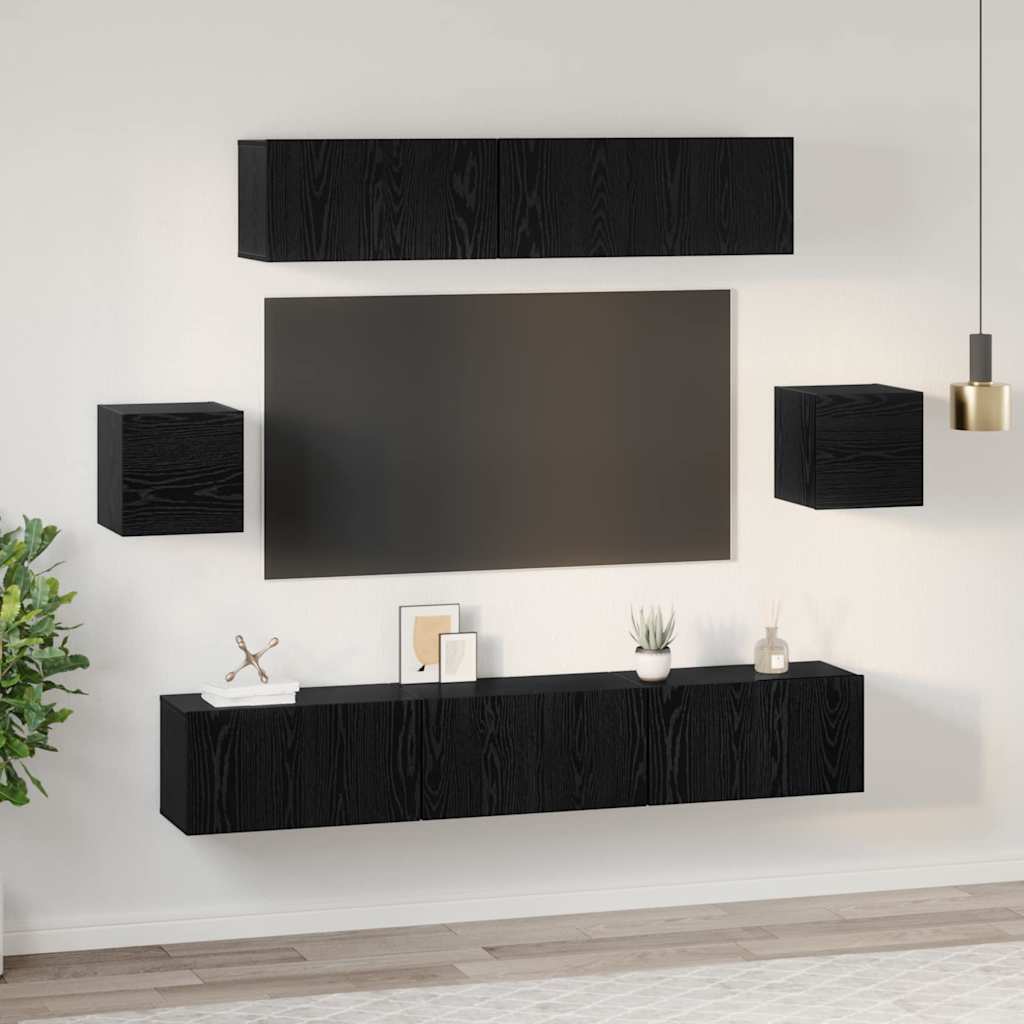 TV-Möbel-Set 7 pcs Schwarze Eiche 80 x 30 x 30 cm Holzwerkstoff