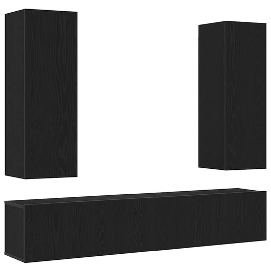 4 Teiliges TV Schrank Set Wandmontierte Schwarze Eichen Spanplatte