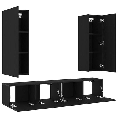 4 Teiliges TV Schrank Set Wandmontierte Schwarze Eichen Spanplatte