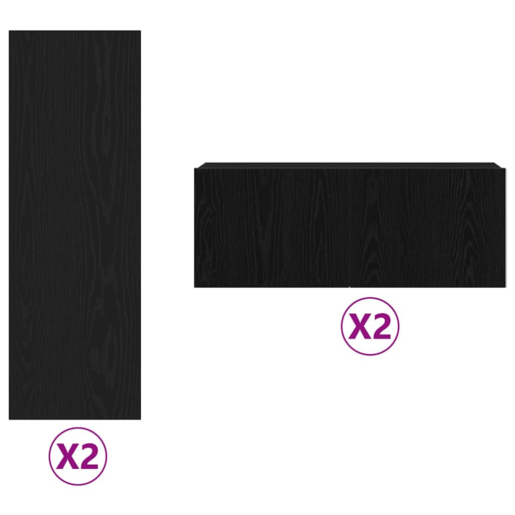 4 Teiliges TV Schrank Set Wandmontierte Schwarze Eichen Spanplatte