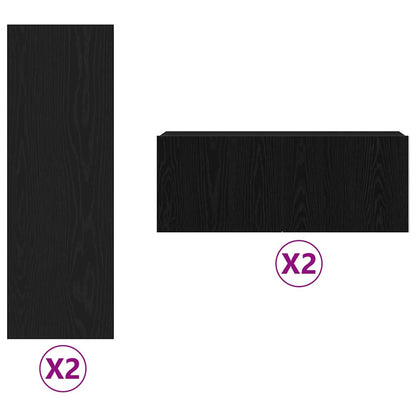 4 Teiliges TV Schrank Set Wandmontierte Schwarze Eichen Spanplatte