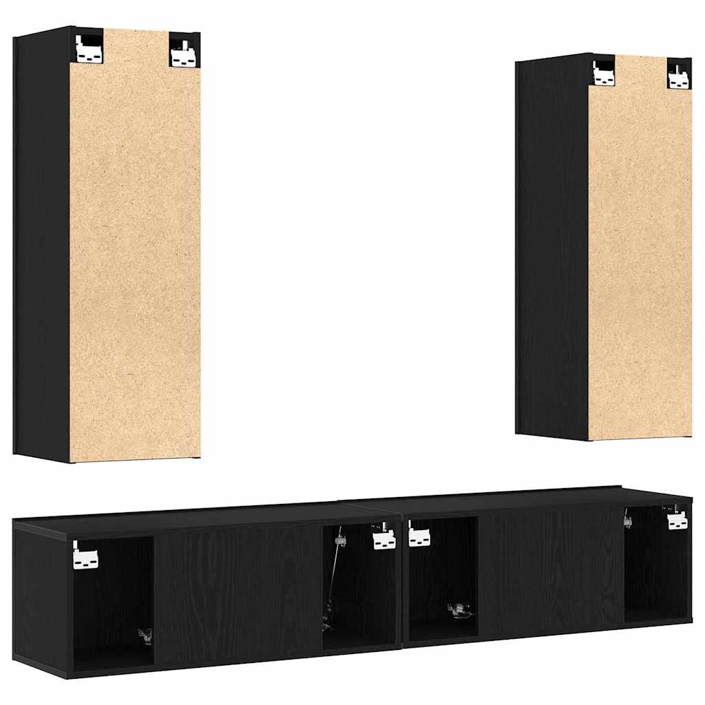 4 Teiliges TV Schrank Set Wandmontierte Schwarze Eichen Spanplatte