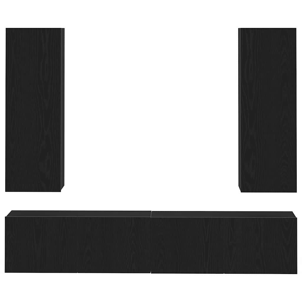 4 Teiliges TV Schrank Set Wandmontierte Schwarze Eichen Spanplatte