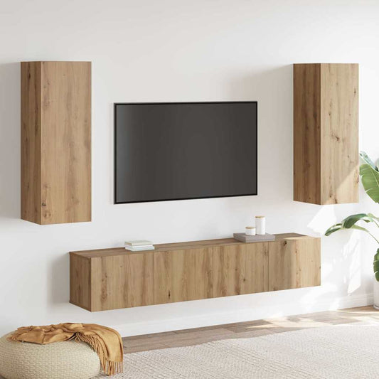4-teiliger TV Schrank Set Wandmontierte Artisan Eiche Engineered Wood