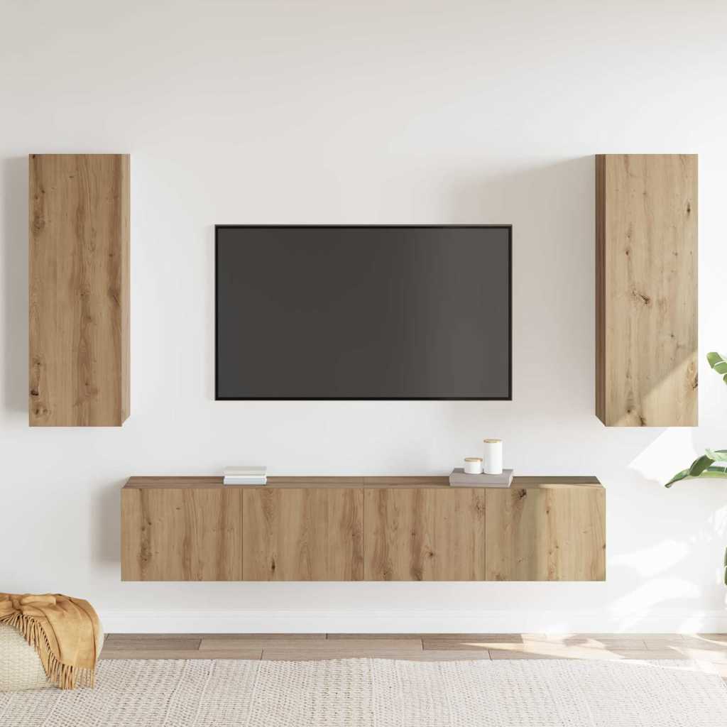 4-teiliger TV Schrank Set Wandmontierte Artisan Eiche Engineered Wood