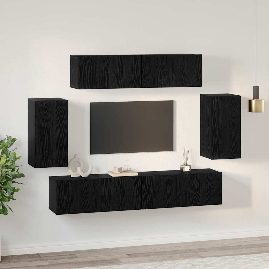 TV-Möbel-Set 6 pcs Schwarze Eiche 80 x 30 x 30 cm Holzwerkstoff