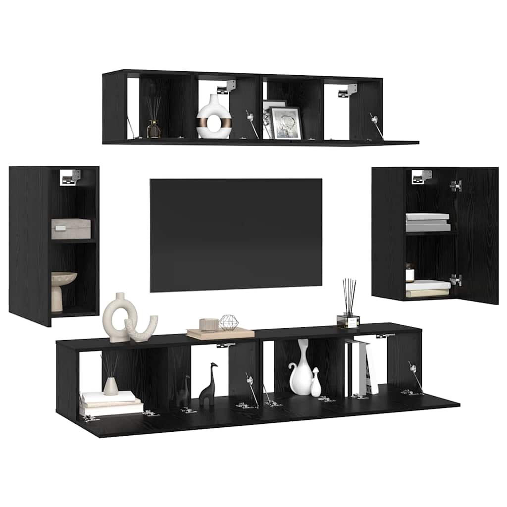 TV-Möbel-Set 6 pcs Schwarze Eiche 80 x 30 x 30 cm Holzwerkstoff