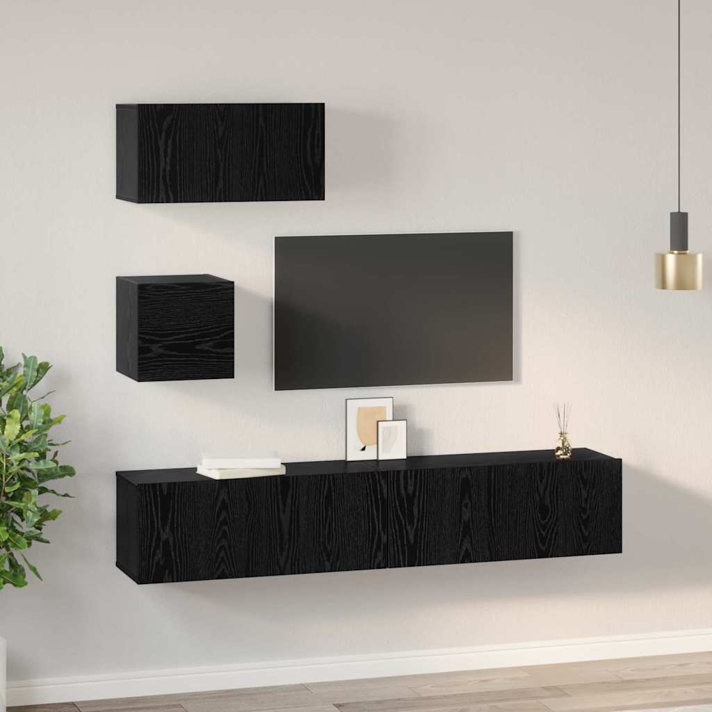 TV-Möbel-Set 4 pcs Schwarze Eiche 80 x 30 x 30 cm Holzwerkstoff