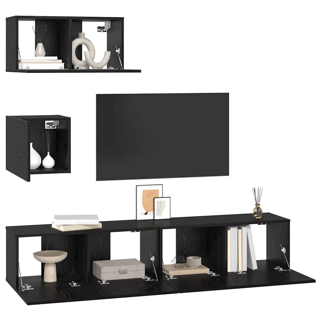 TV-Möbel-Set 4 pcs Schwarze Eiche 80 x 30 x 30 cm Holzwerkstoff
