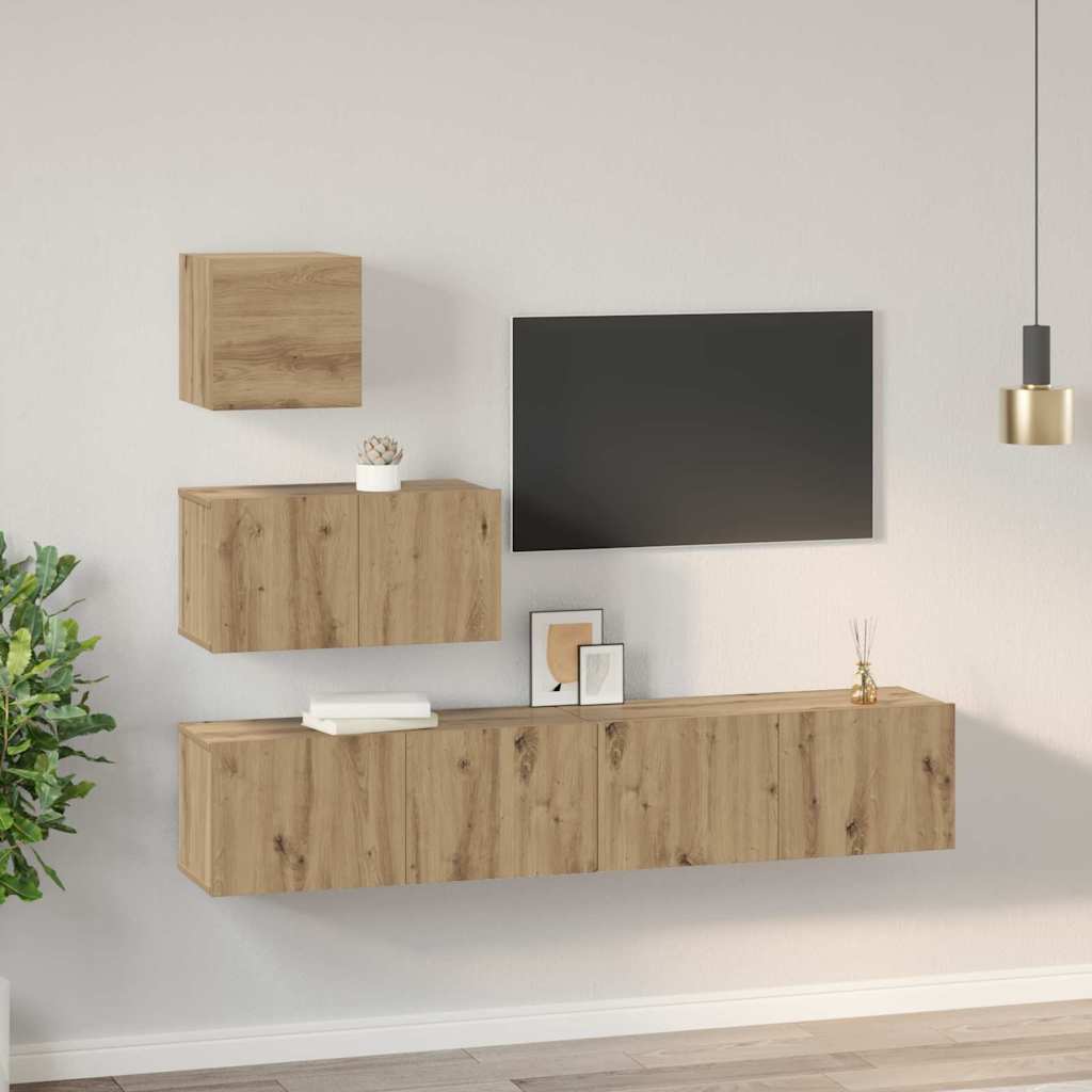 TV-Möbel-Set 4 pcs Eiche handwerklich 80 x 30 x 30 cm