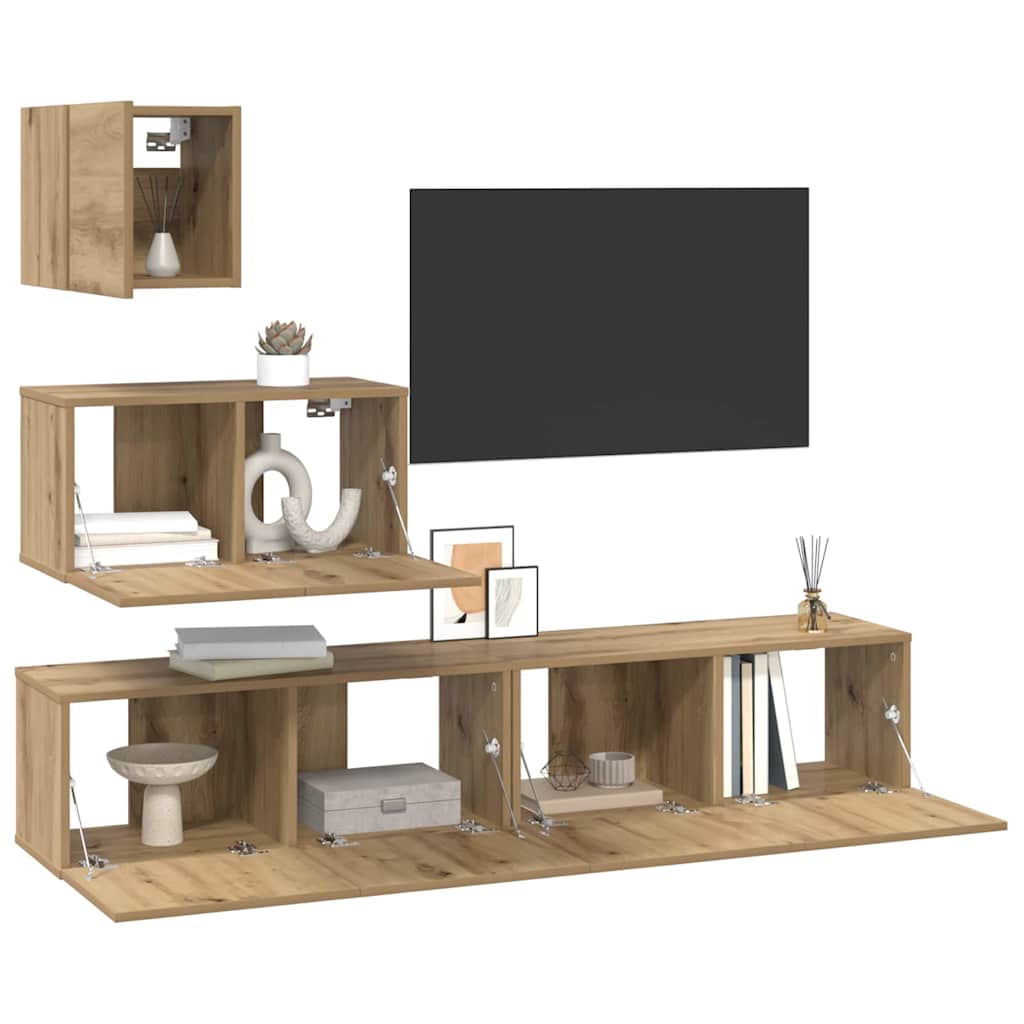 TV-Möbel-Set 4 pcs Eiche handwerklich 80 x 30 x 30 cm