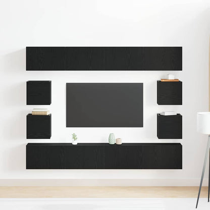 6-teiliges TV-Schrank Set -Wandmontiert, Schwarz-Eiche Holzwerkstoff