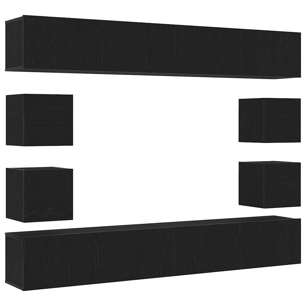 6-teiliges TV-Schrank Set -Wandmontiert, Schwarz-Eiche Holzwerkstoff