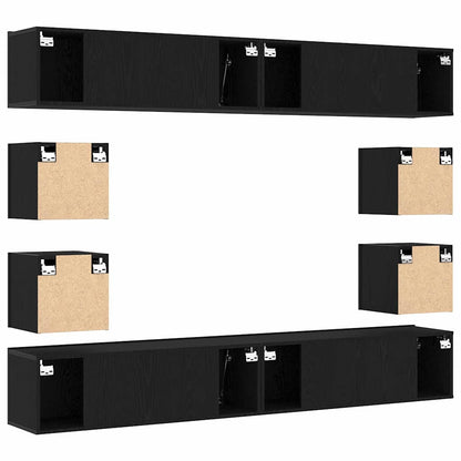 6-teiliges TV-Schrank Set -Wandmontiert, Schwarz-Eiche Holzwerkstoff