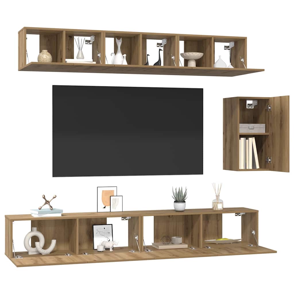 TV-Möbel-Set 6 pcs Eiche handwerklich 100 x 30 x 30 cm