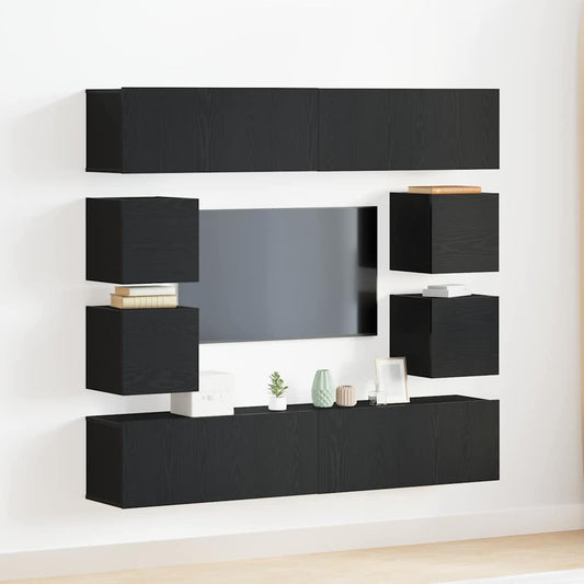 6-teiliges TV-Schrank Set, Wandmontierte schwarze Eiche aus Ingenieurholz